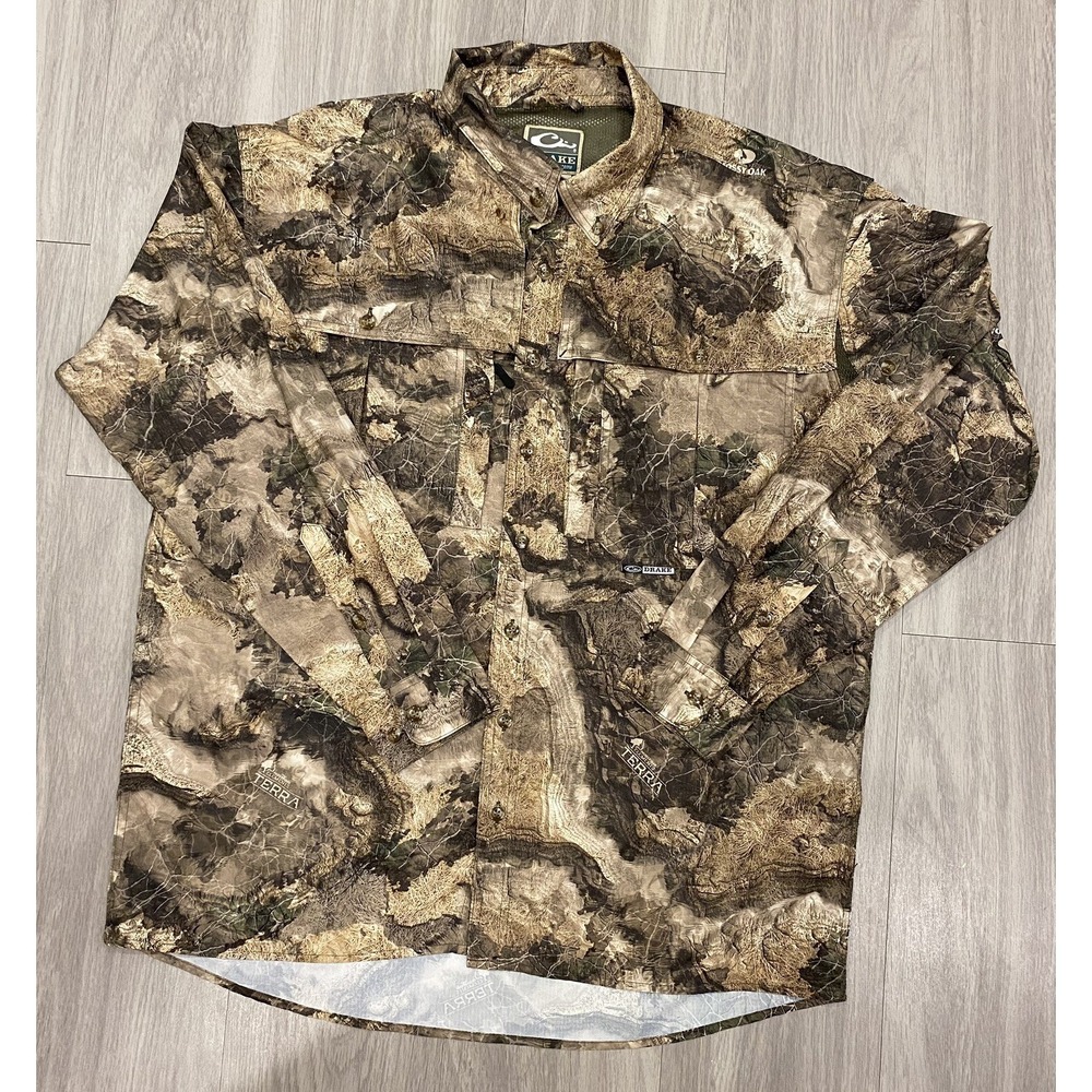 Drake Waterfowl Shirt Mens M Long Sleeve Advantage Max-4 Camo Vented Hunting